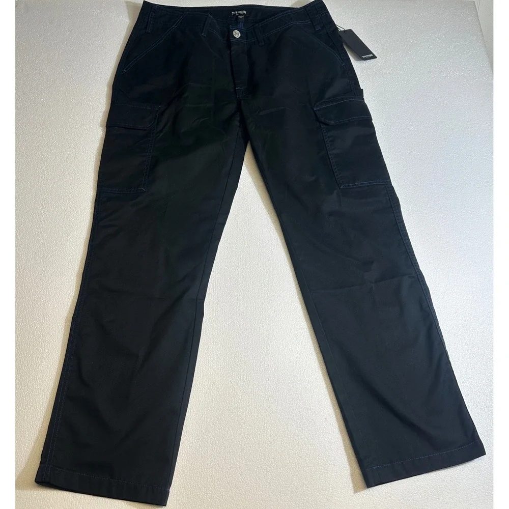 True Religion Mens Black Cargo Pants Sz 36 Relaxed Fit Stitch Detail MSRP‎ $159